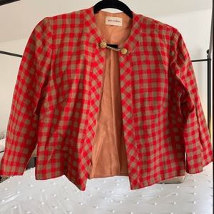 Vintage Red and Camel Plaid Bolero Jacket